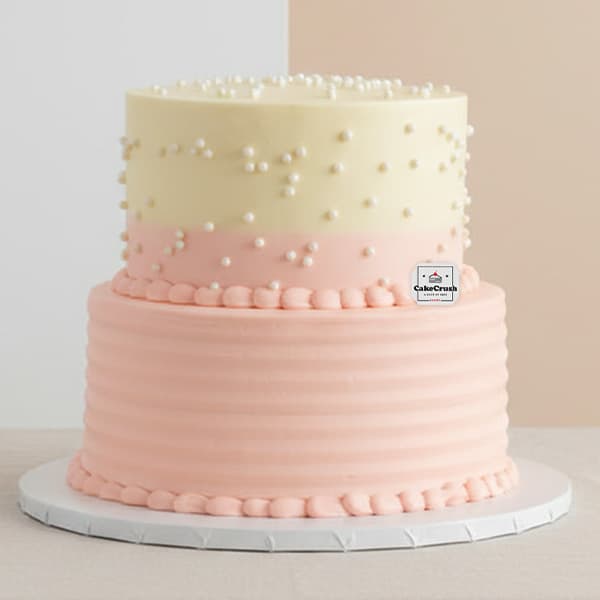2-Tier Buttercream Finish Cake with Silver Ball Topper – Dubai