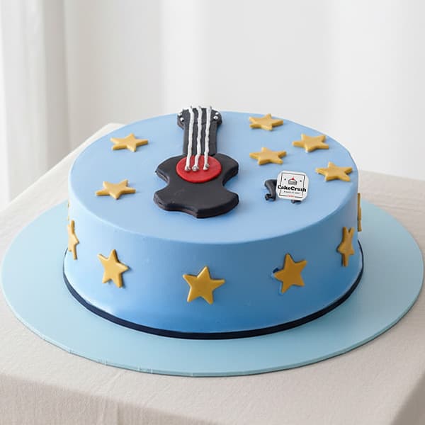 Blue Finish Guitar Theme Cake with Star